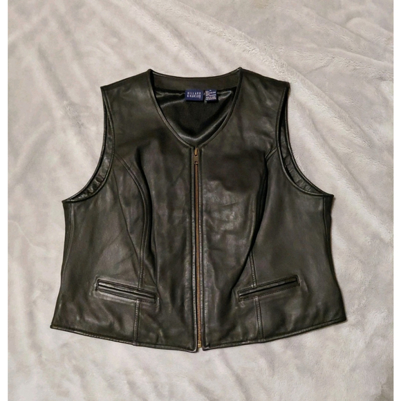 Hillard & Hanson Jackets & Blazers - Hillard & Hanson Women's Soft Lambskin Black Leather Full Zip Motorcycle Vest XL